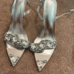 Azalea Wang silver and rhinestone heels